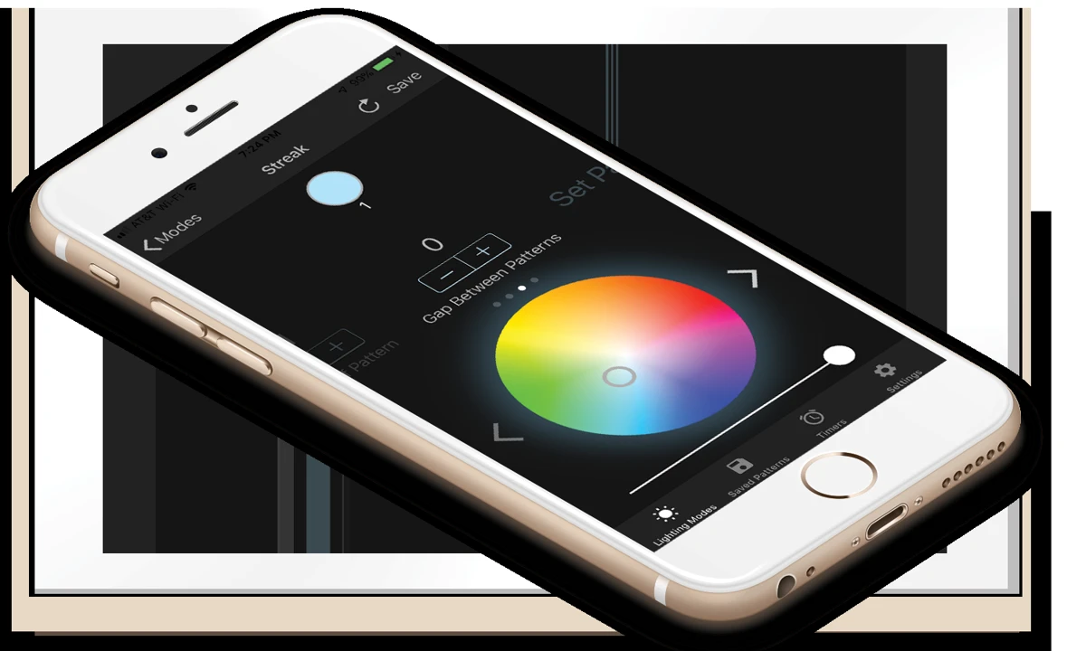 Illustration of phone controls with a lighting color wheel and patterns